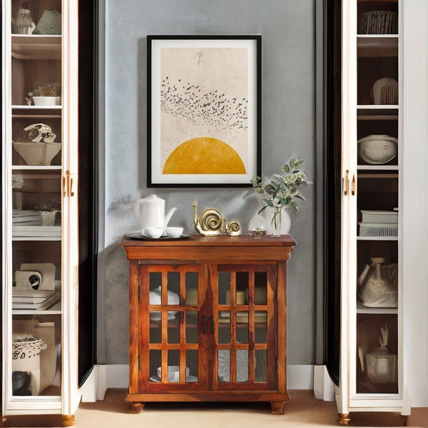 Classic Sheesham Wood Compact Crockery Unit In Honey Oak Finish