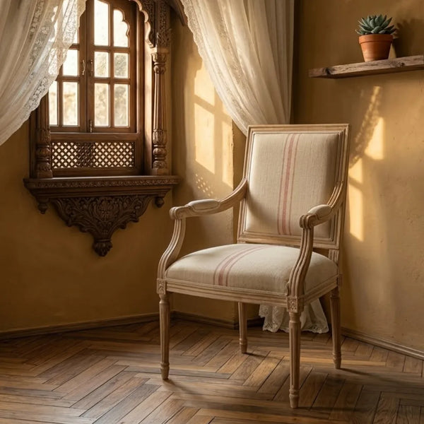 Cairns Khaki Wood Red Stripped Arm Chair