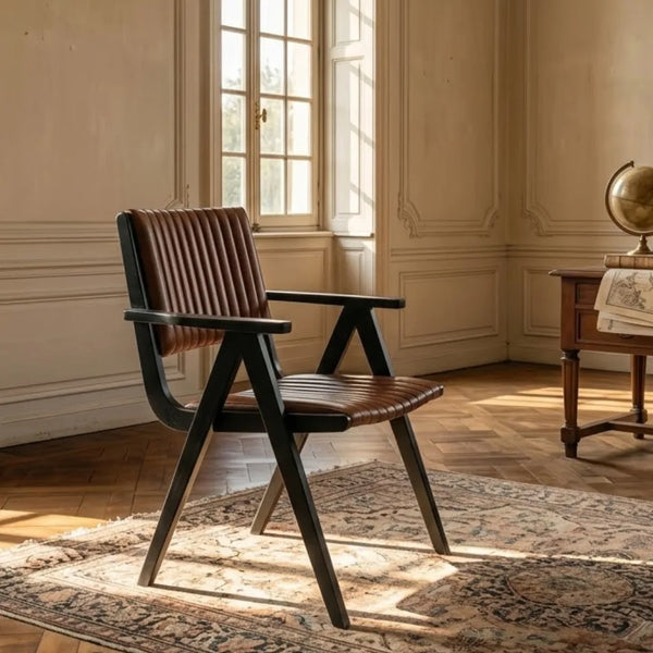 Caloundra Solid Wood Leather Arm Chair