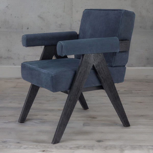 Camden Solid Wood Velvet Arm Chair With Arm Rest