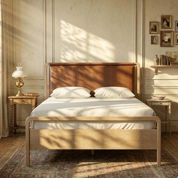 Modern premium leather and wood bed