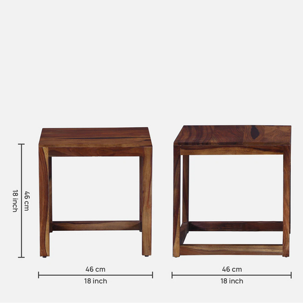 Castlebay Sheesham Wood Set of 3 Side Table In Rustic Teak
