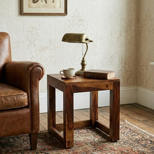 Castlebay Sheesham Wood Set of 3 Side Table In Rustic Teak