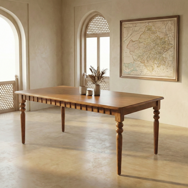 Celine Solid Wood Dining Table Set With Boucle Chairs - 4 Seater, 6 Seater - All Sizes