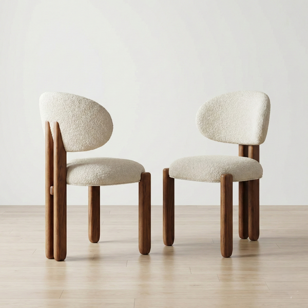 Celine Solid Wood Dining Table Set With Boucle Chairs - 4 Seater, 6 Seater - All Sizes