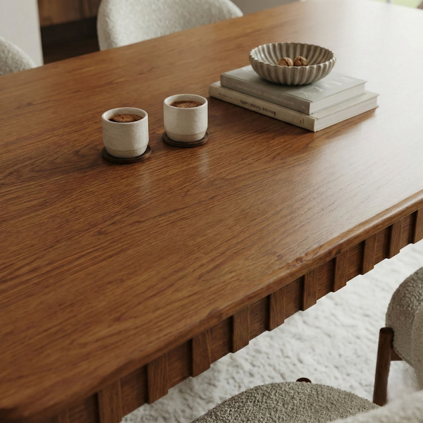 Celine Solid Wood Dining Table Set With Boucle Chairs - 4 Seater, 6 Seater - All Sizes