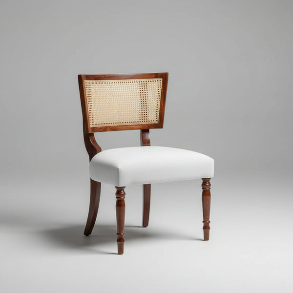 Cervantes Rattan Sheesham Wood and Fabric Dining Chair