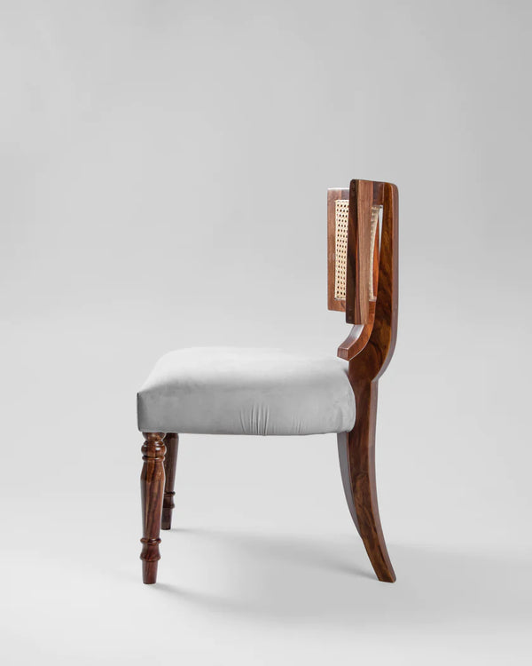 Cervantes Rattan Sheesham Wood and Fabric Dining Chair