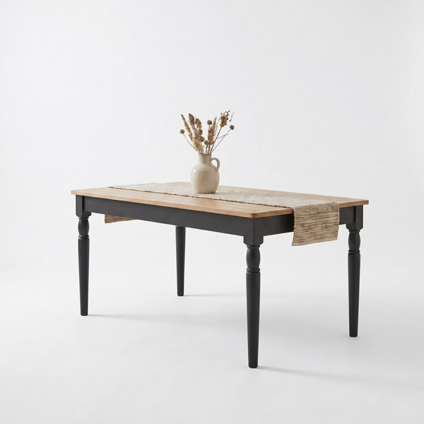 Charcoal Solid Wood 6 Seater Dining Table Set