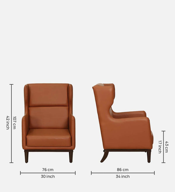 Christiana Leatherette Wing Chair In Tan Colour