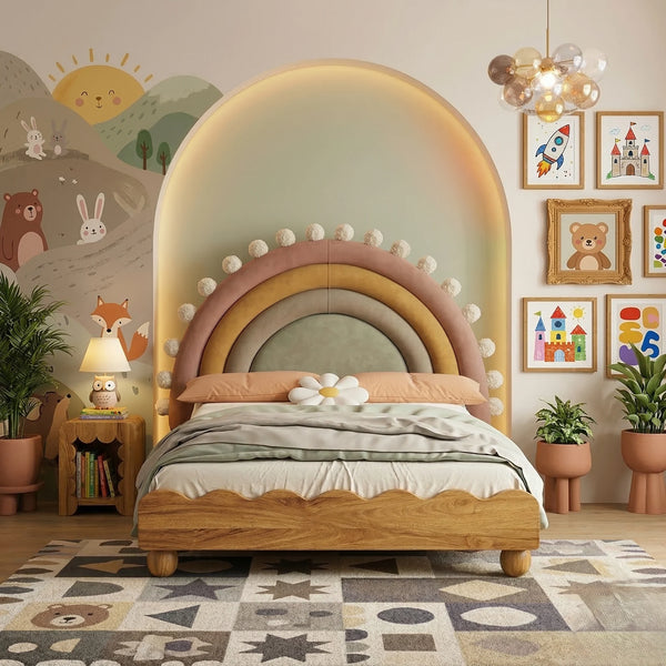 Kids rainbow soft solid wood bed