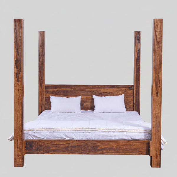 Clovis Sheesham Wood Poster Bed In Honey Finish