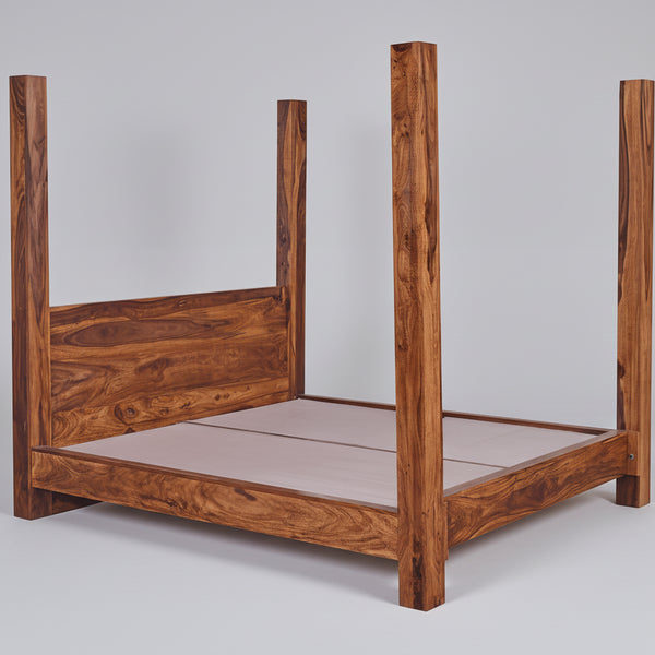 Clovis Sheesham Wood Poster Bed In Honey Finish
