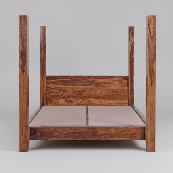 Clovis Sheesham Wood Poster Bed In Honey Finish