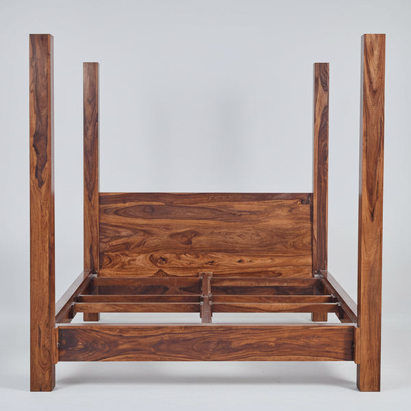 Clovis Solid Wood Poster Bed In Honey Finish
