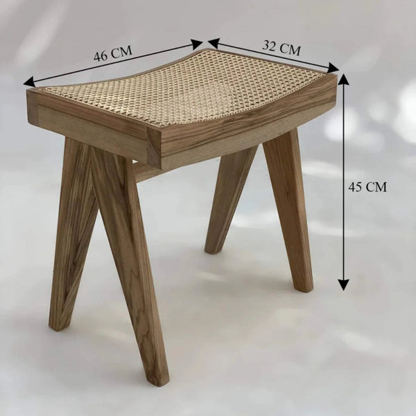Cofimvaba Rattan Sheesham Wood Stool - Light Walnut