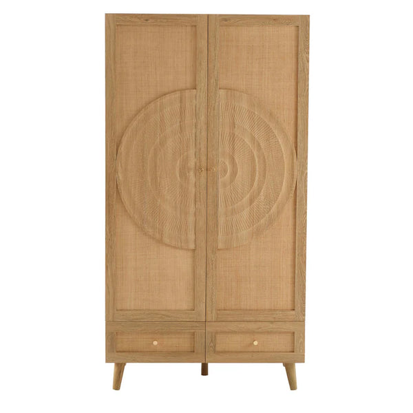 Coimbra Solid Wood 2 Door Rattan Wardrobe
