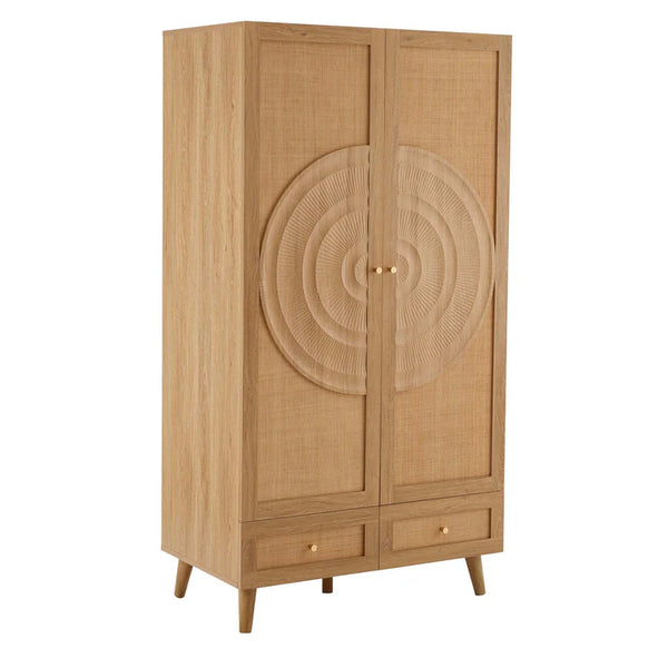 Coimbra Solid Wood 2 Door Rattan Wardrobe