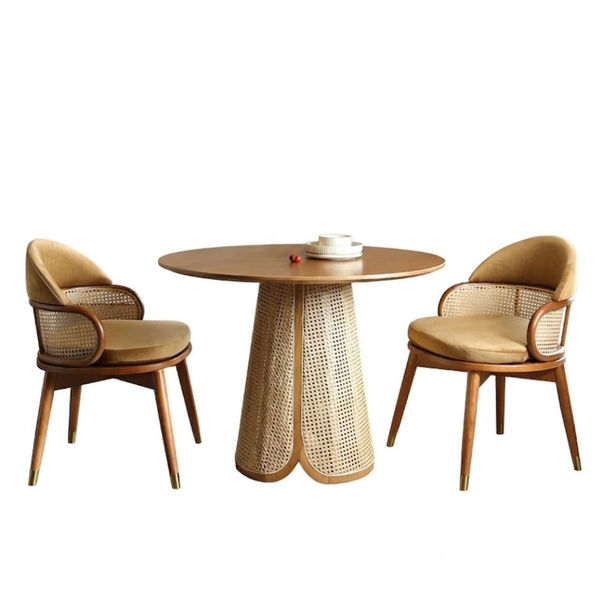 Corriverton Solid Wood Rattan Round Dining Table Set