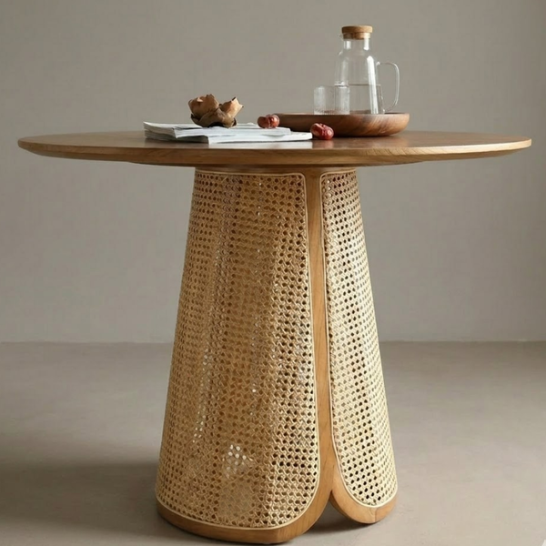 Corriverton Solid Wood Rattan Round Dining Table Set