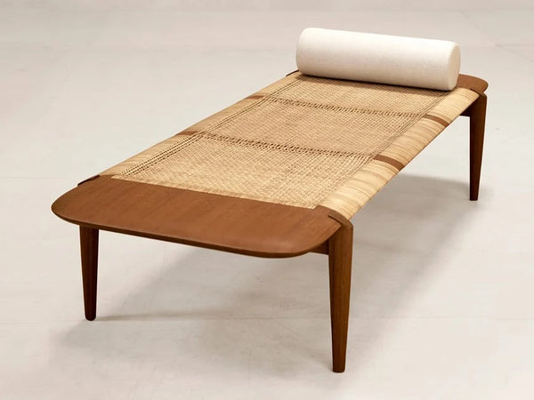 Rattan Modern Daybed In Teak & Cane