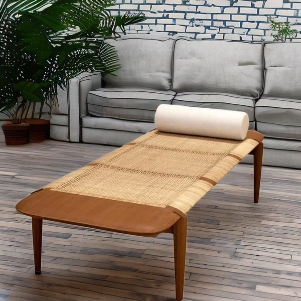 Rattan Modern Daybed In Teak & Cane