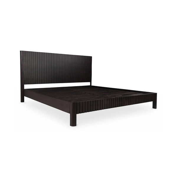Antalya Modern Fluted Solid Wood Bed In Black - All Sizes