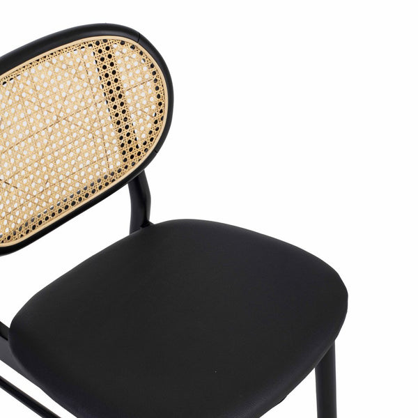 Classic Solid Wood Rattan Dining Chair - Black Finish