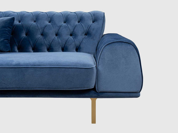 Three Seater Polyester Fabric Sofa - Navy Blue