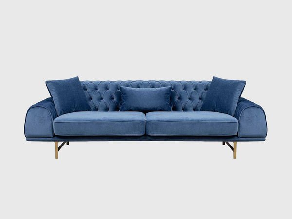 Three Seater Polyester Fabric Sofa - Navy Blue