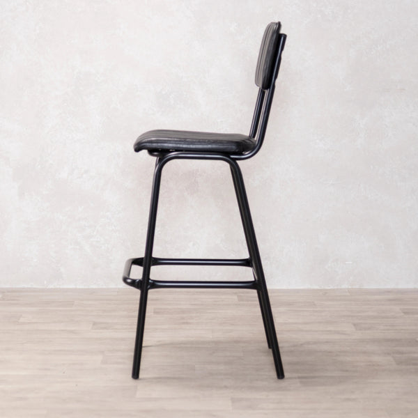 Dijon High Leather & Steel stool with back (Black)