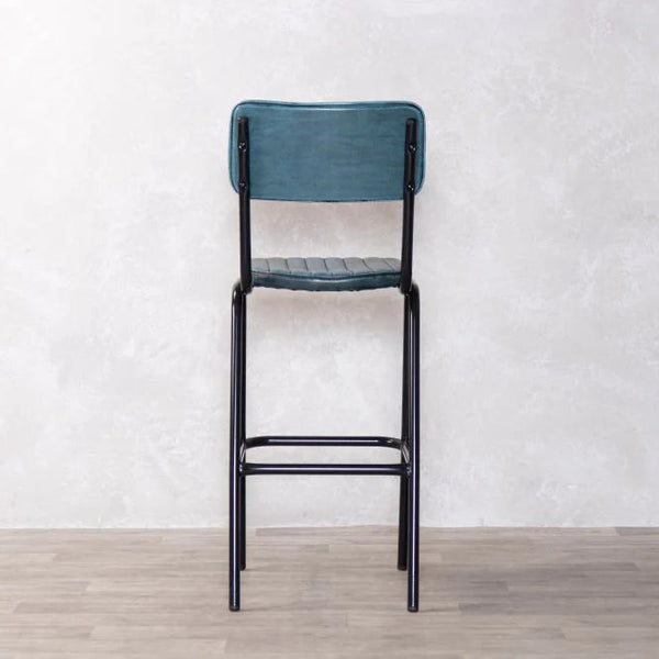 Dijon High Leather & Steel stool with back (Vintage Blue)