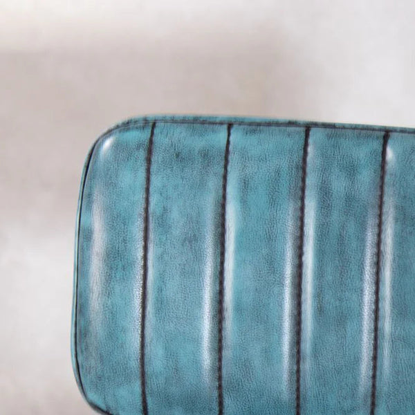 Dijon High Leather & Steel stool with back (Vintage Blue)
