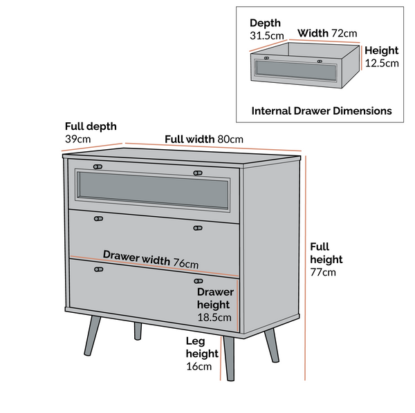 Rattan Modern Chest Of 3- Drawers In Natural Finish