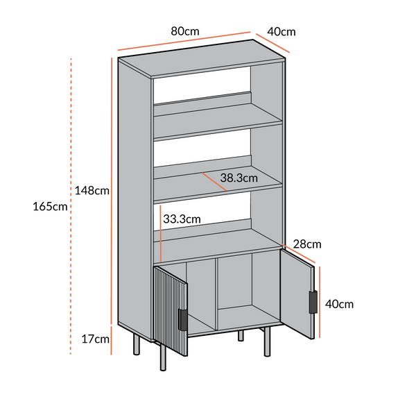 Modern Solid Wood Tall Bookcase With Doors - Black Finish