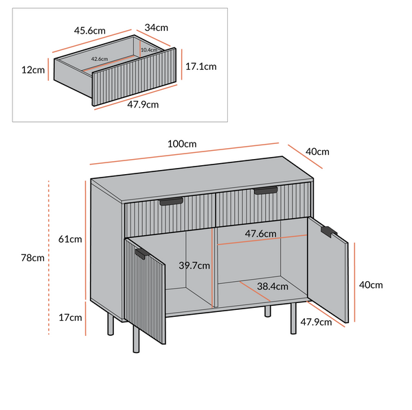 Modern Solid Wood 2- Door Cabinet With Drawers - White Finish