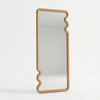 Rectangular mirror with a wooden frame on a white background