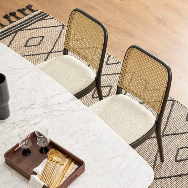 Berlin Teak Wood Solid Wood Dining Table Set Rattan Chairs- 4 Seater, 6 Seater - All Sizes