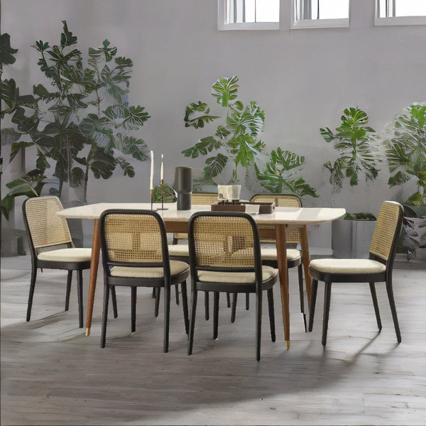 Berlin Teak Wood Solid Wood Dining Table Set Rattan Chairs- 4 Seater, 6 Seater - All Sizes