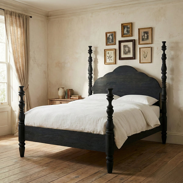 Elgin Acacia Wood Poster Bed With Black Finish