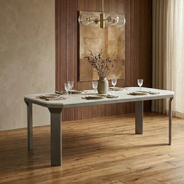 Elliotdale Wooden Marble Dining Table - In Black Finish