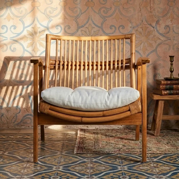 Euroa Rattan White Accent Chair with Cushion