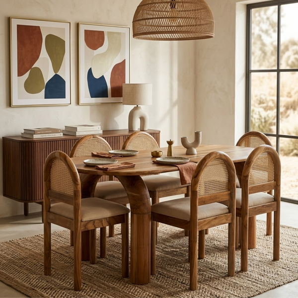 Exclusive Solid Teakwood Curved Dining Table Set - 4 Seater, 6 Seater - All Sizes