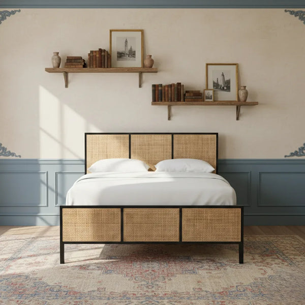 Exquisite Solid Wood Rattan Bed - All Sizes