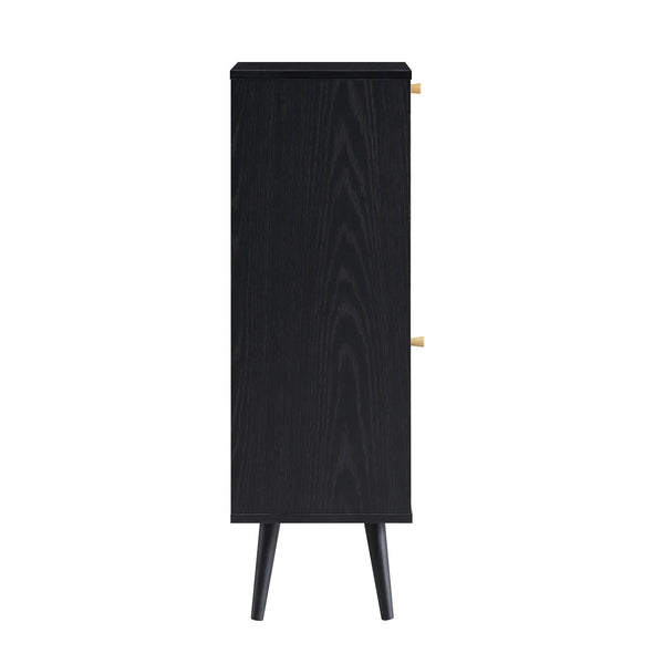 Solid Wood Rattan Black Finish Bathroom Cabinet