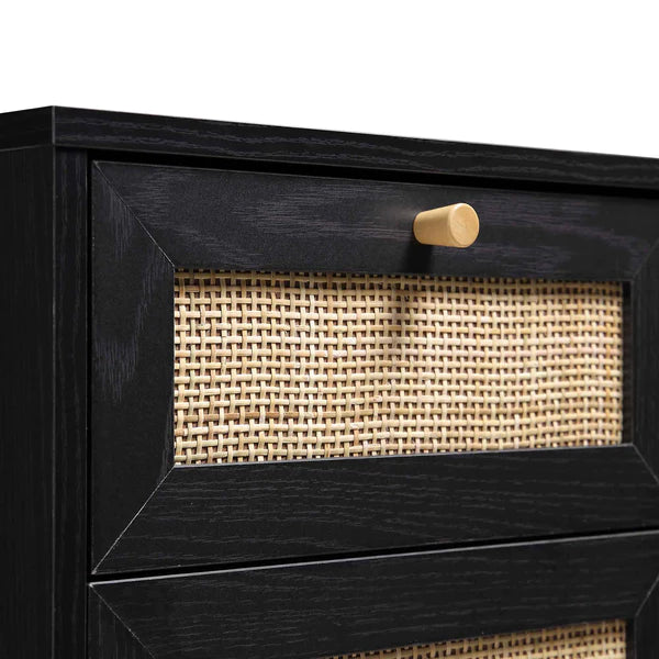 Solid Wood Rattan Black Finish Bathroom Cabinet