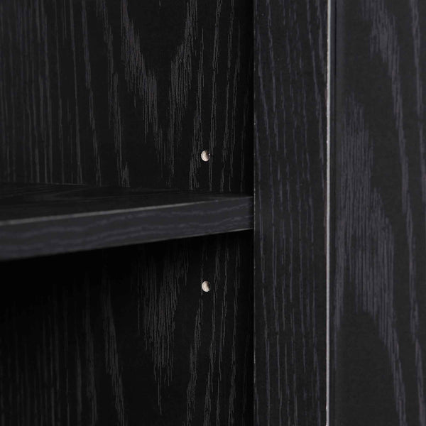 Solid Wood Rattan Black Finish Bathroom Cabinet