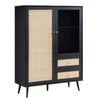 Classic Black Solid Wood Rattan Display Cabinet