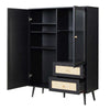 Classic Black Solid Wood Rattan Display Cabinet