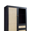 Classic Black Solid Wood Rattan Display Cabinet